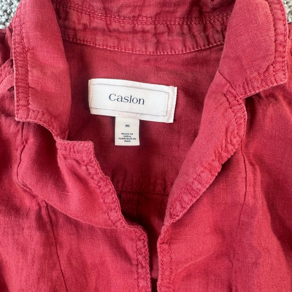 Caslon Utility Jacket Women's M Red 100% Linen Button Front Fisherman Lagenlook - Picture 3 of 7